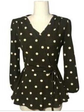 MONTEAU Brown Polka Dot Wrap Front Peplum Sweater Size XL NWOT